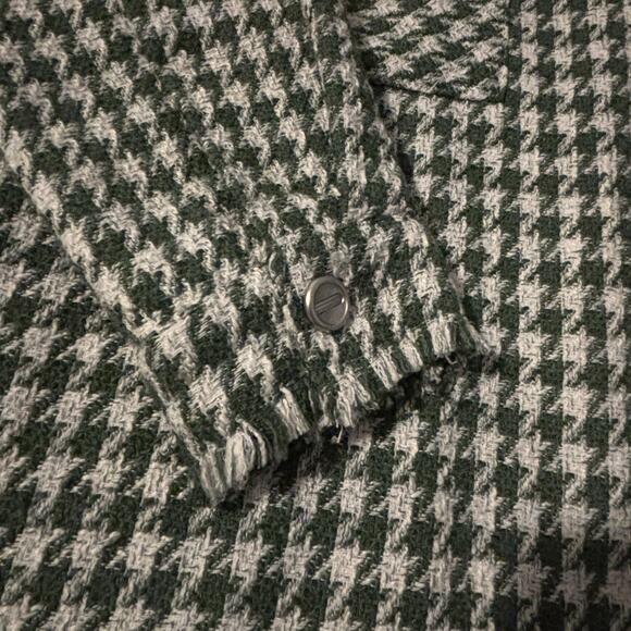 NASTY GAL Houndstooth Green Pattern Fringed Shirt Jacket Women's Size Large - Picture 2 of 8